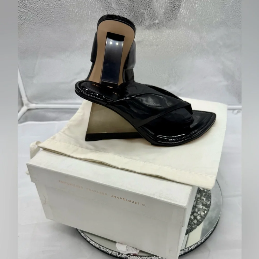 Good American Clear Wedge Black Sandal Heels Size 7.5 GA077P-X NIB - Picture 3 of 4